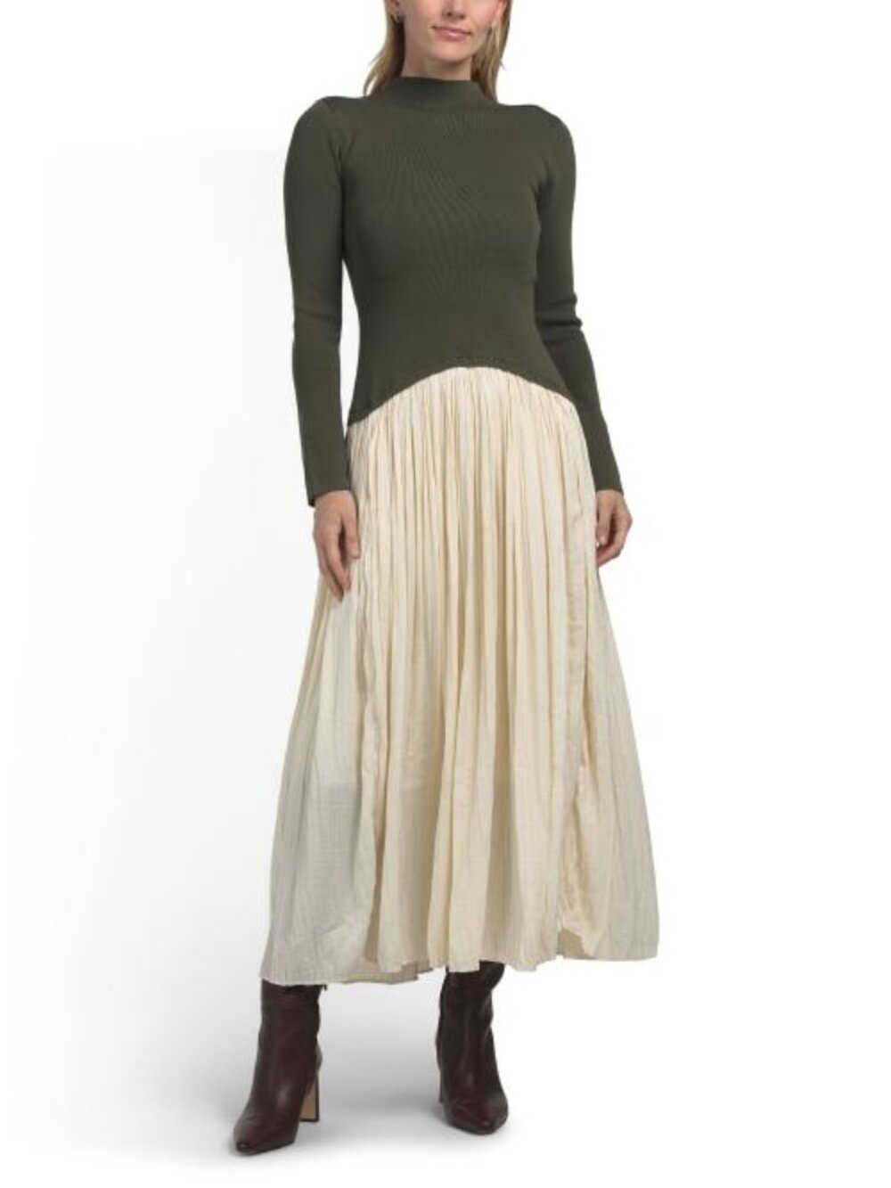 MOON RIVER Mixed Media Long Sleeve Dress